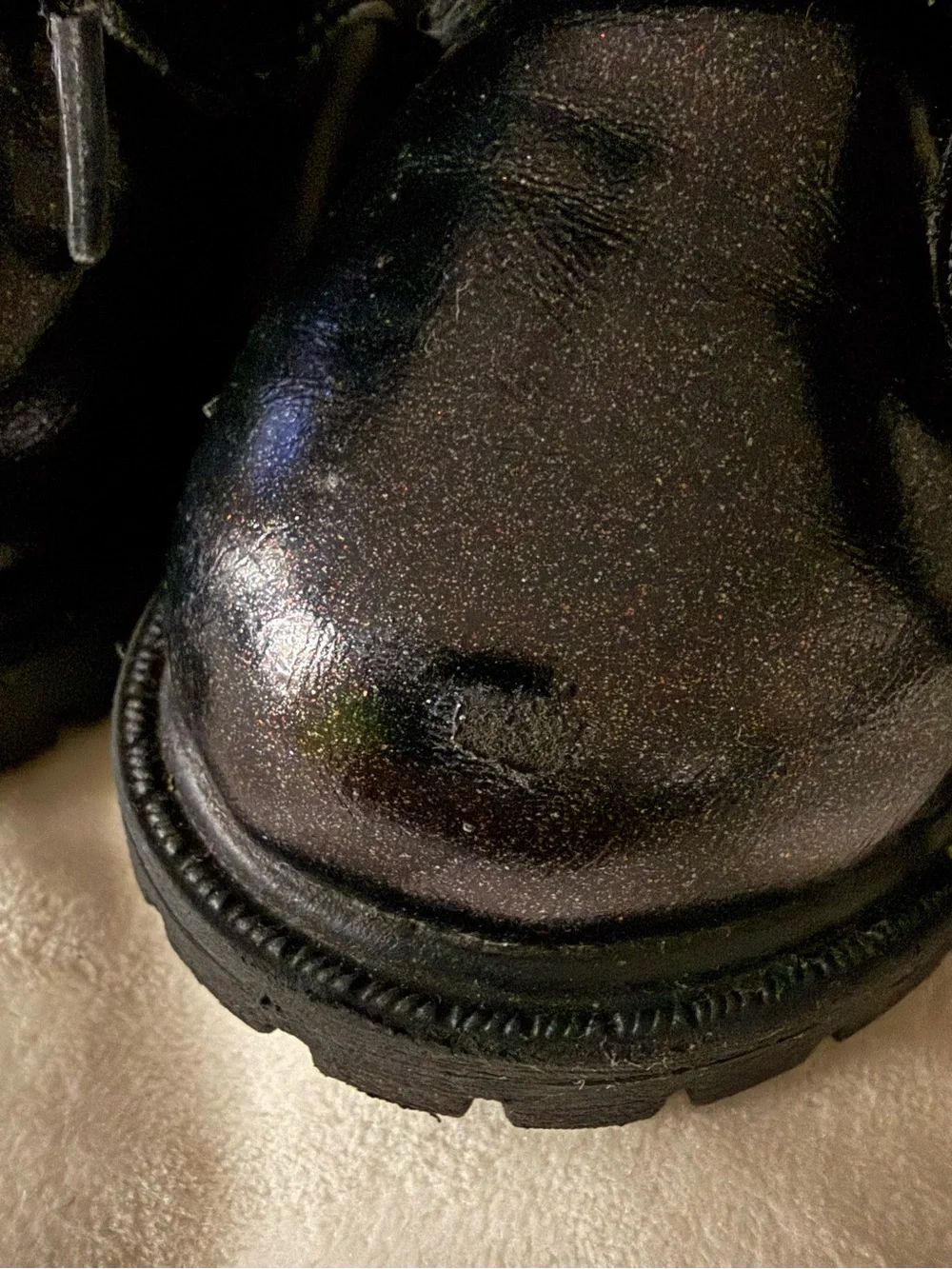 Carters Girls Black CombatBoots with Bow Hook and Loop Closure and Velvet Laces